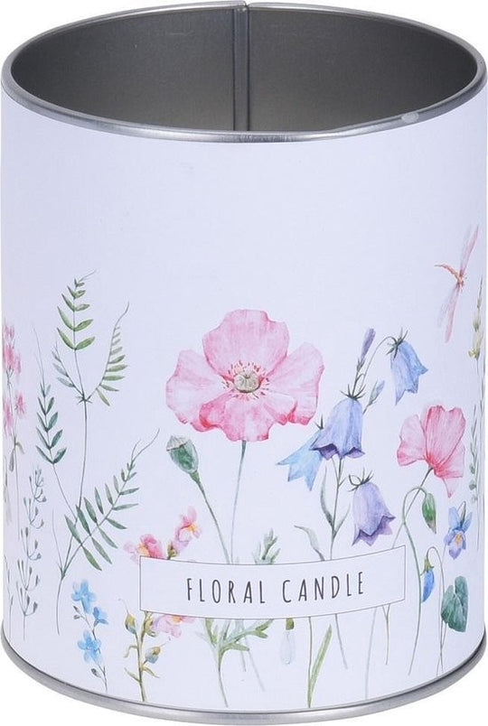 Geurkaars in blik met veldbloemen
