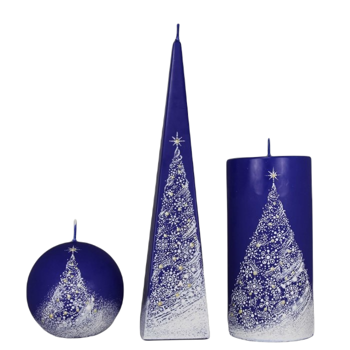 Kaarsen set blauw met kerstboom