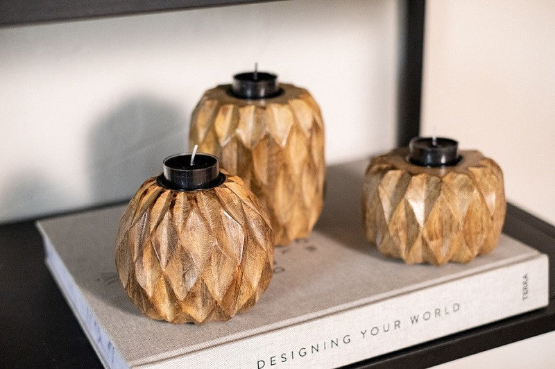 kandelaren hout per set van drie stuks