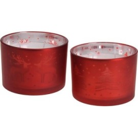 Kaarsen in glas met kerstafbeelding