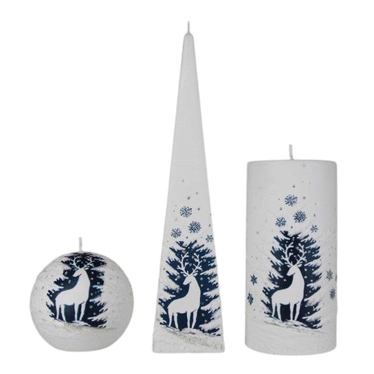 Kaarsenset blauw met hert, witte kaarsen