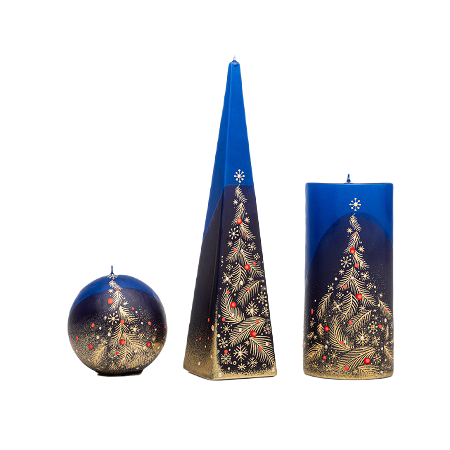 Kaarsenset blauw met goudkleur en rood