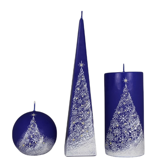 Kaarsen set blauw met kerstboom