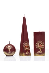 Kaarsenset bordeaux met goudkleurige boom