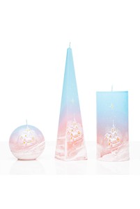 Kaarsenset licht blauw/roze met huis