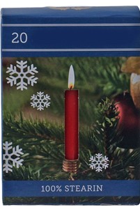 kerstboomkaarsjes Rood 100% stearine