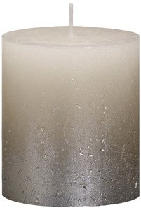 Metallic rustieke stompkaars fading 'Zilver' Ivoor