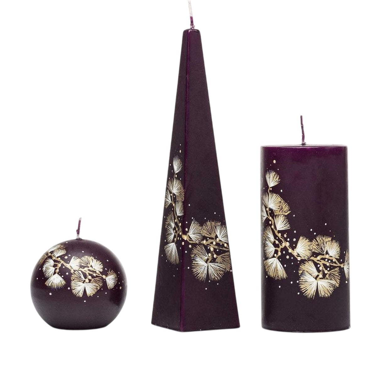 Kaarsenset aubergine met bloemen