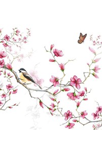 Servetten 'Rose bloesem met vogel'