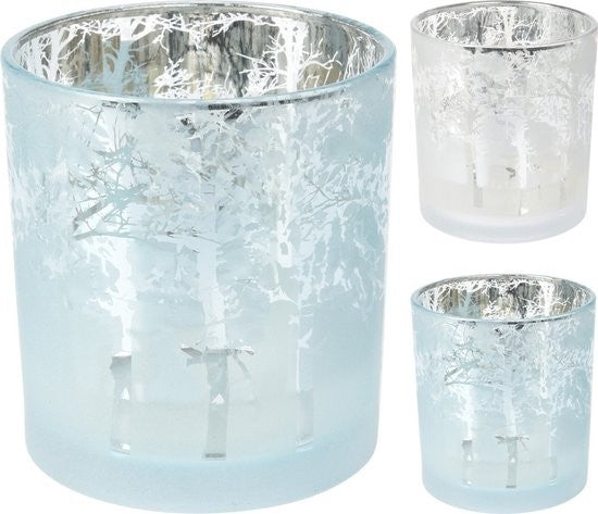 Theelichthouders met afbeelding zilver en blauw