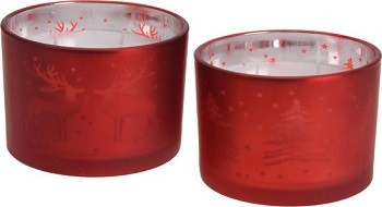 Kaarsen in glas met kerstafbeelding